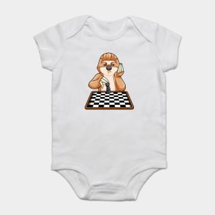 Sloth at Chess with Chess board Baby Bodysuit